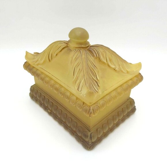 Elegant Ornate Glasslike Decorative Trinket Box Translucent Golden 7 x 5 x 6 in - Picture 5 of 8